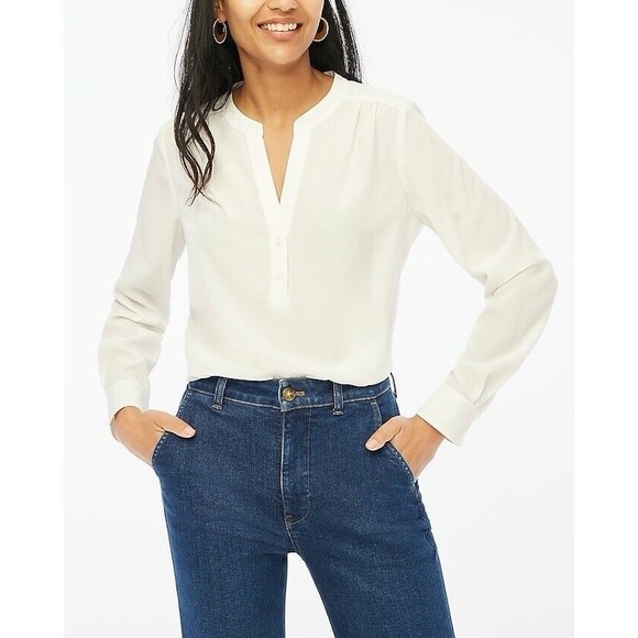J.Crew Factory Petites Popover placket Long Sleeves blouse NWT Size PS - Picture 1 of 12